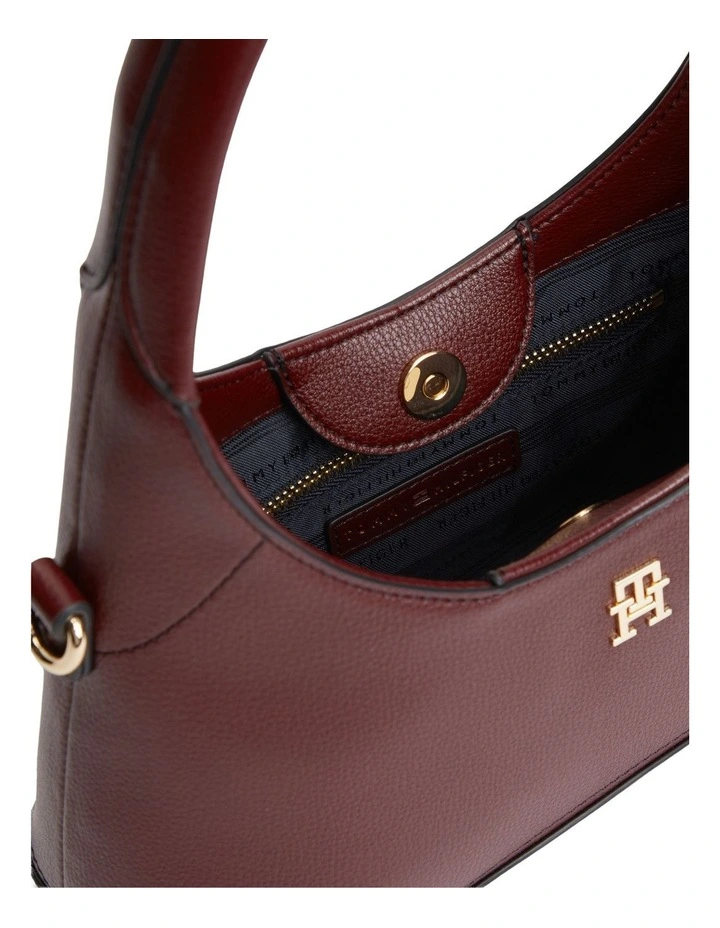 TH Monogram Plaque Crossbody Hobo Bag in Red image 4