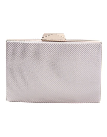 light grey patent clutch bag