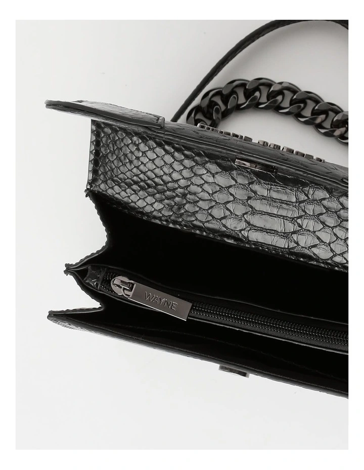 Kayla Shoulder Bag in Black Reptile image 7