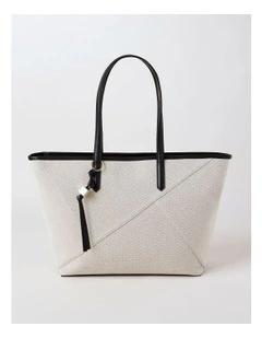 Monica Leather Tote Bag in Natural/Black