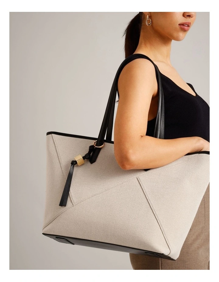 Monica Leather Tote Bag in Natural/Black image 2