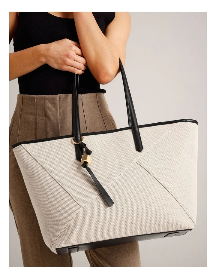 Monica Leather Tote Bag in Natural/Black image 4