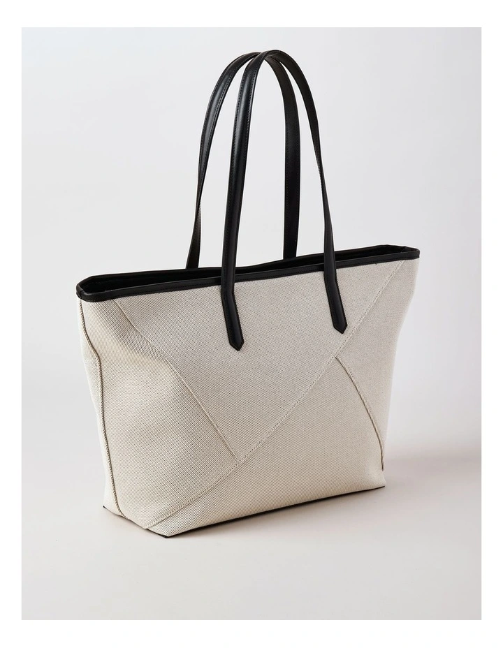 Monica Leather Tote Bag in Natural/Black image 5
