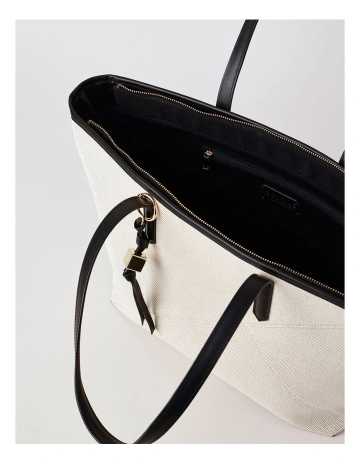 Monica Leather Tote Bag in Natural/Black image 6