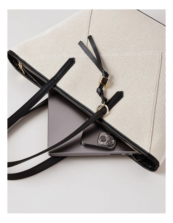 Monica Leather Tote Bag in Natural/Black image 7