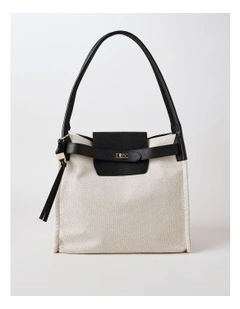 Harper Leather Shoulder Bag in Natural/Black