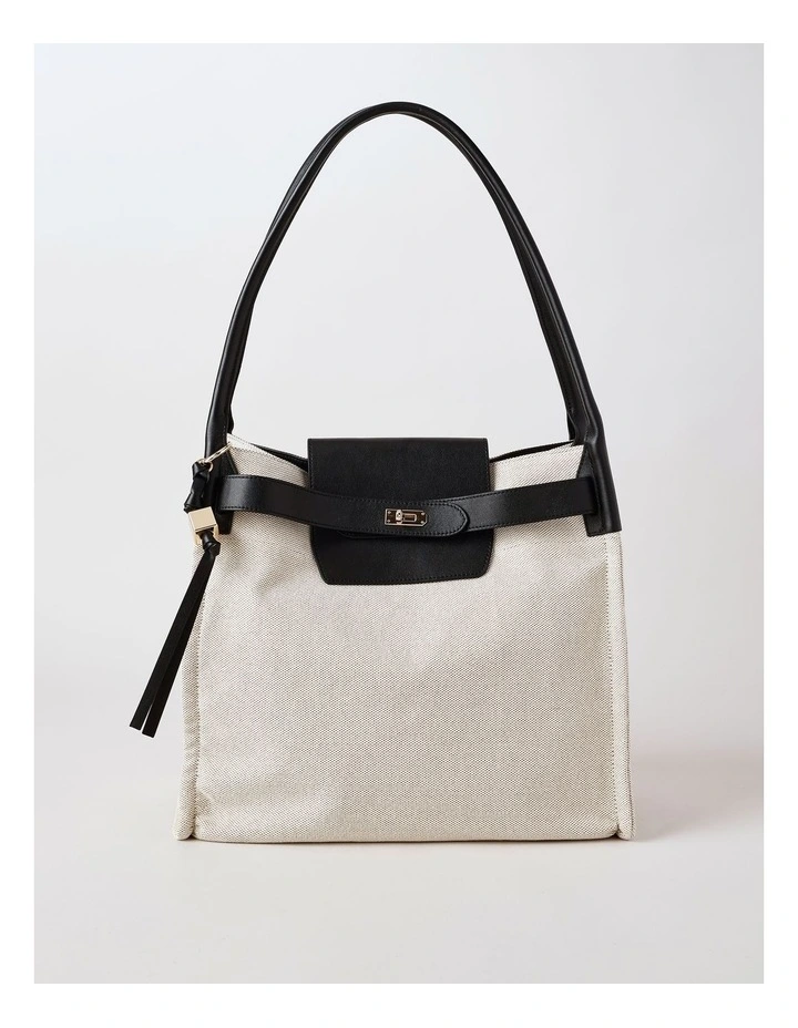 Harper Leather Shoulder Bag in Natural/Black image 1