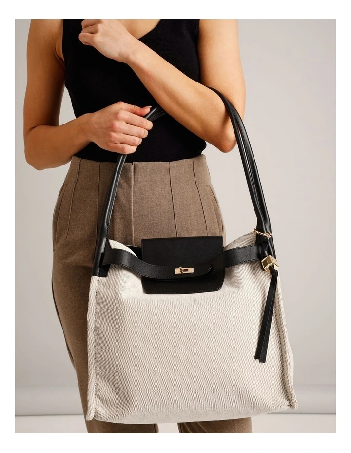 Harper Leather Shoulder Bag in Natural/Black image 2