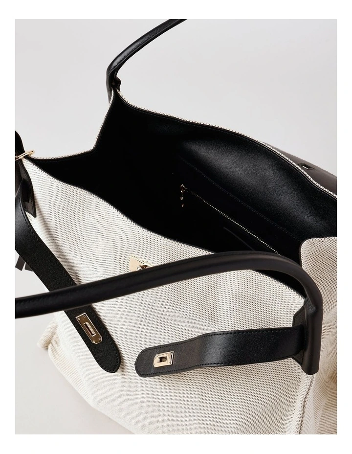 Harper Leather Shoulder Bag in Natural/Black image 6