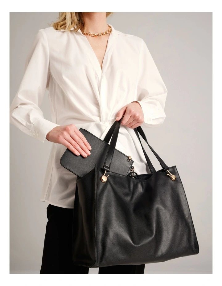 Stevie Leather Tote Bag in Black image 2