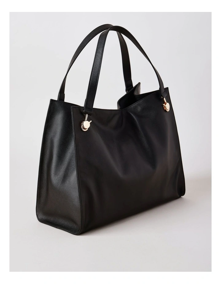 Stevie Leather Tote Bag in Black image 3