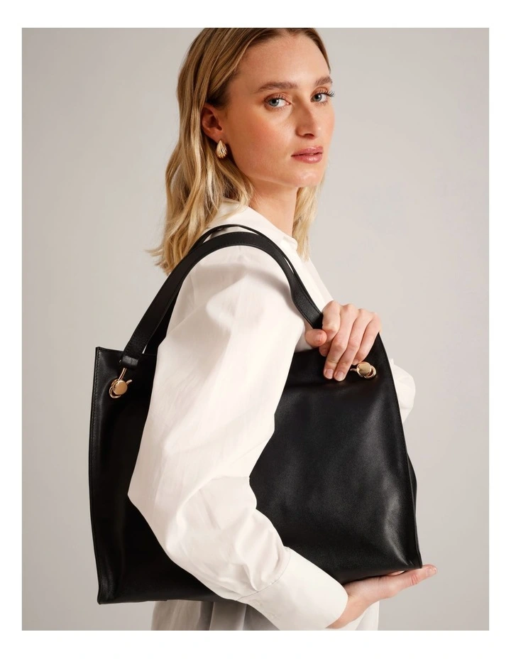 Stevie Leather Tote Bag in Black image 4