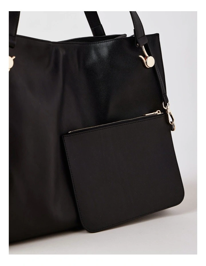 Stevie Leather Tote Bag in Black image 5