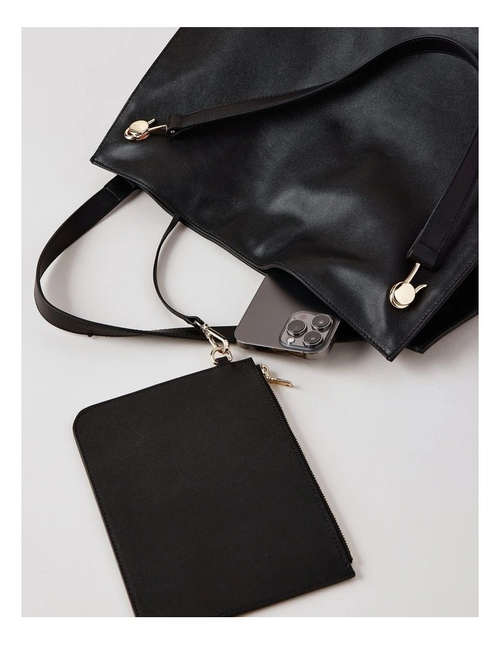 Stevie Leather Tote Bag in Black image 7