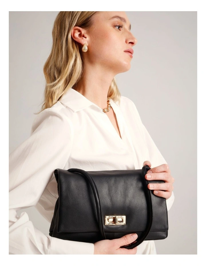 Audrey Leather Shoulder Bag in Black image 2