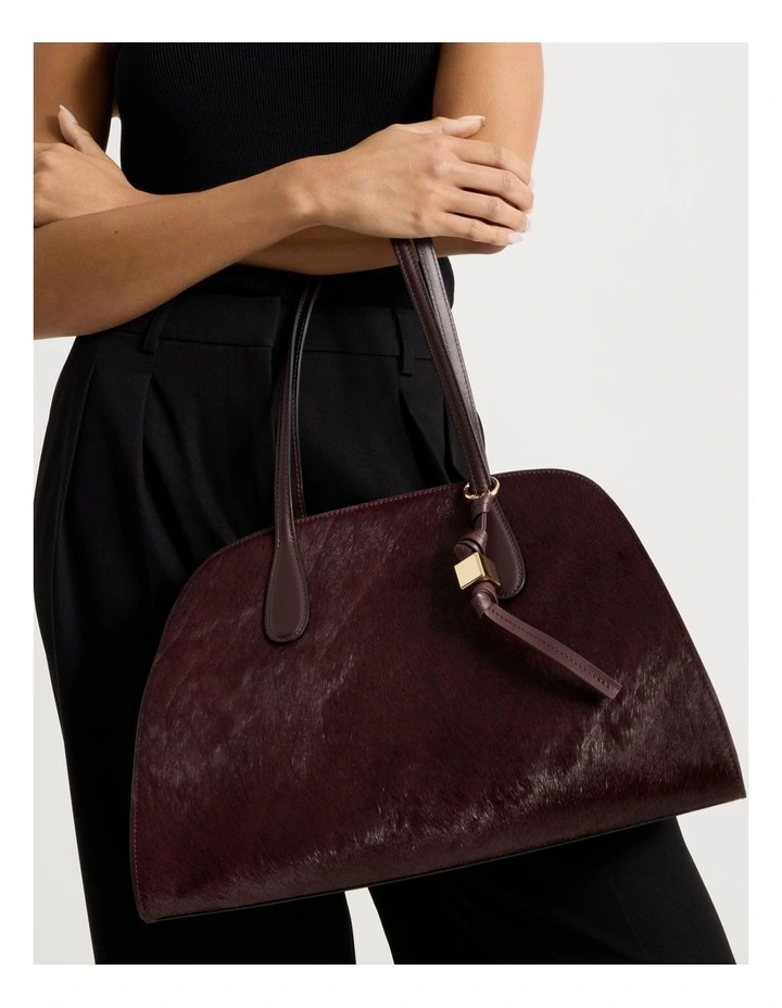 Melrose Calf Hair Leather Tote Bag in Plum image 2