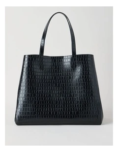 Felicity Croc Leather Tote Bag in Black
