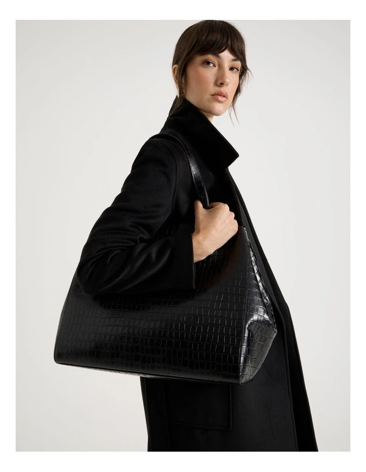 Felicity Croc Leather Tote Bag in Black image 2