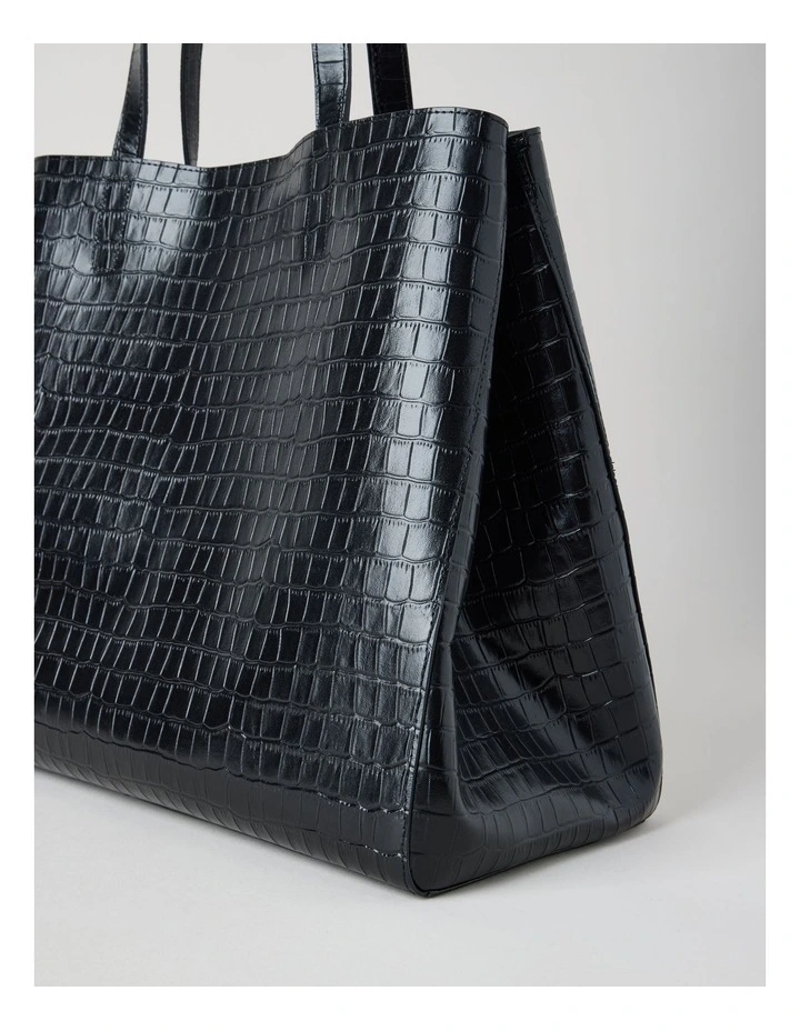 Felicity Croc Leather Tote Bag in Black image 2