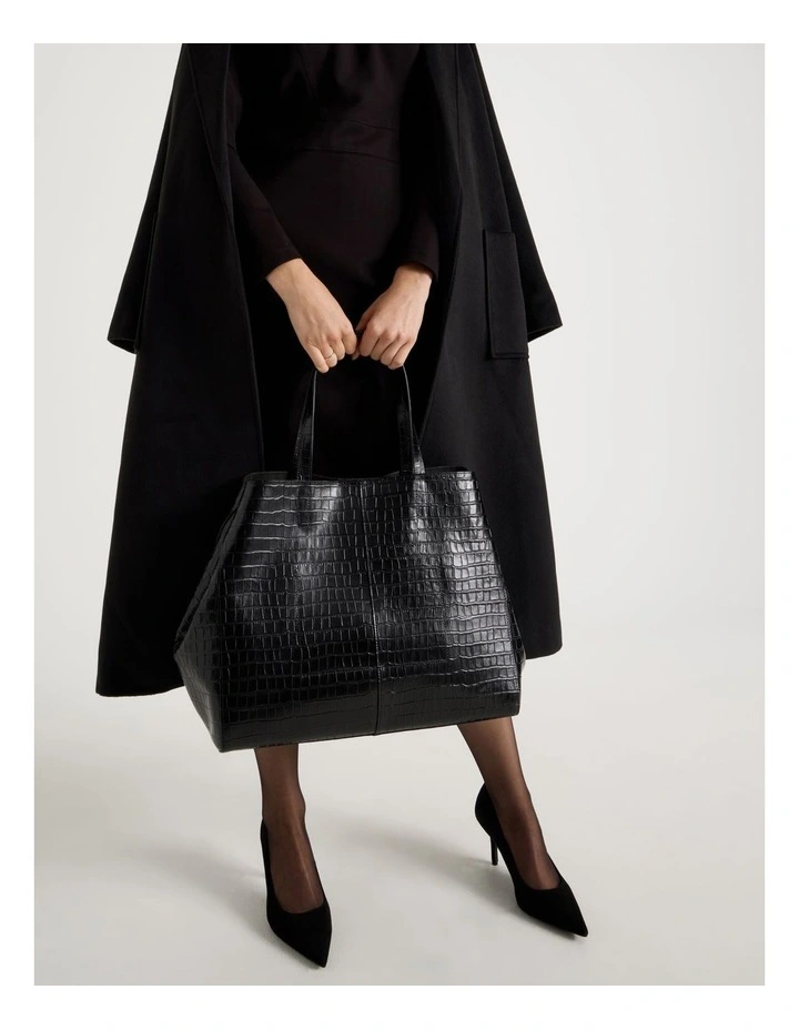 Felicity Croc Leather Tote Bag in Black image 4