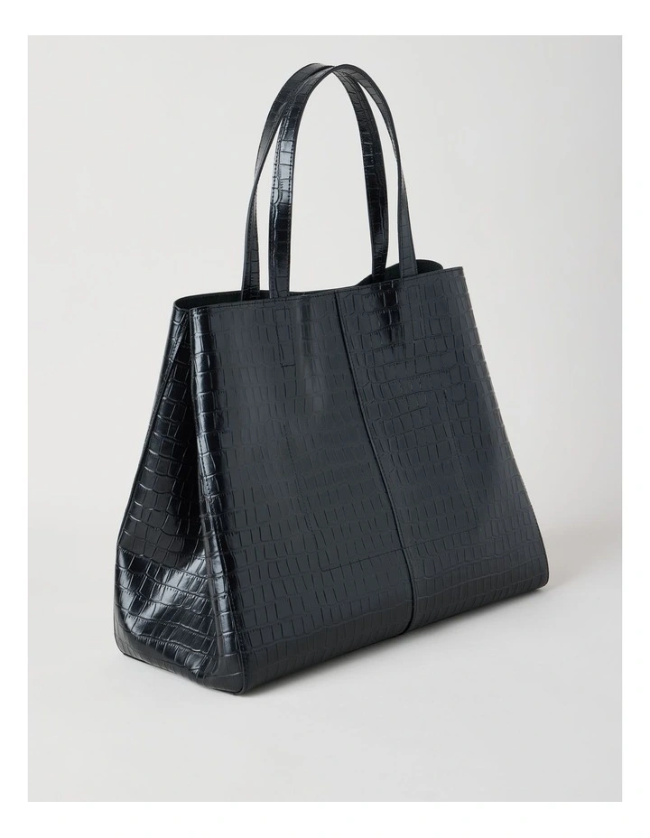 Felicity Croc Leather Tote Bag in Black image 5