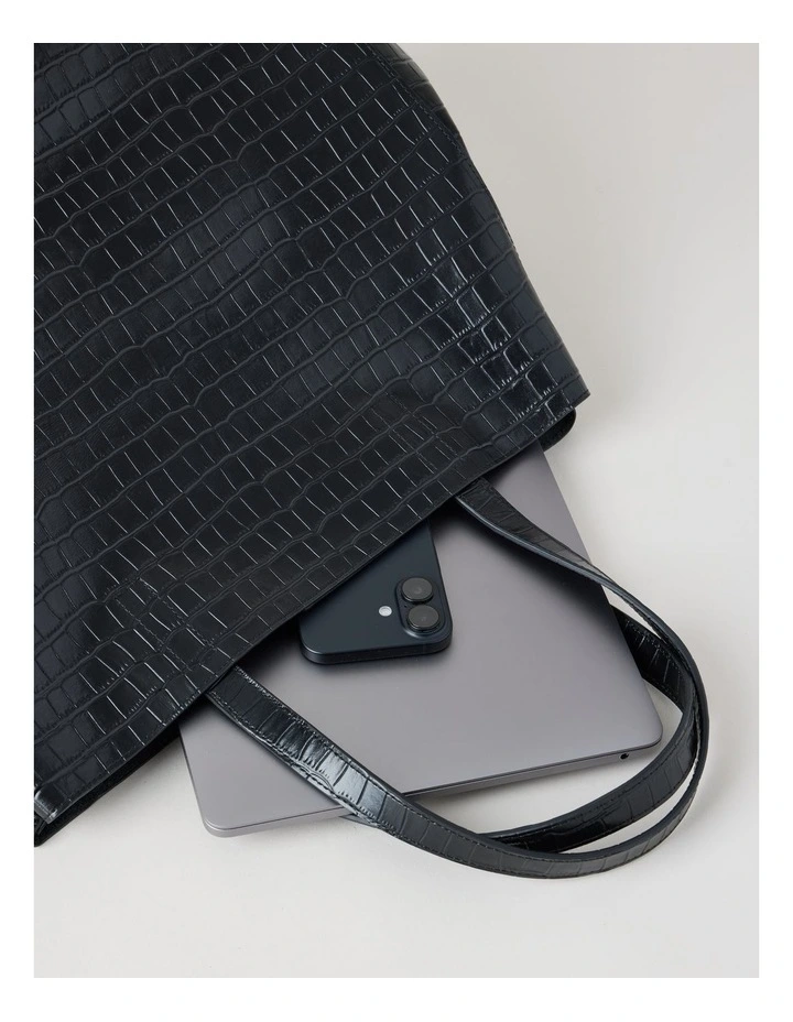 Felicity Croc Leather Tote Bag in Black image 5