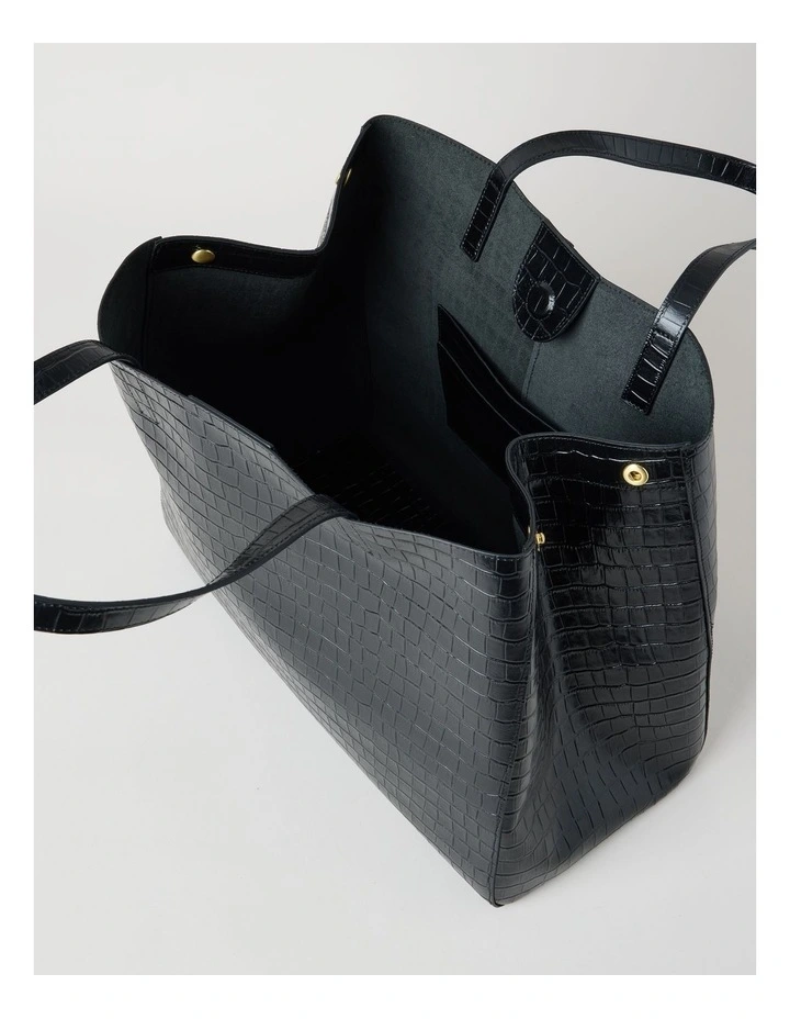 Felicity Croc Leather Tote Bag in Black image 6