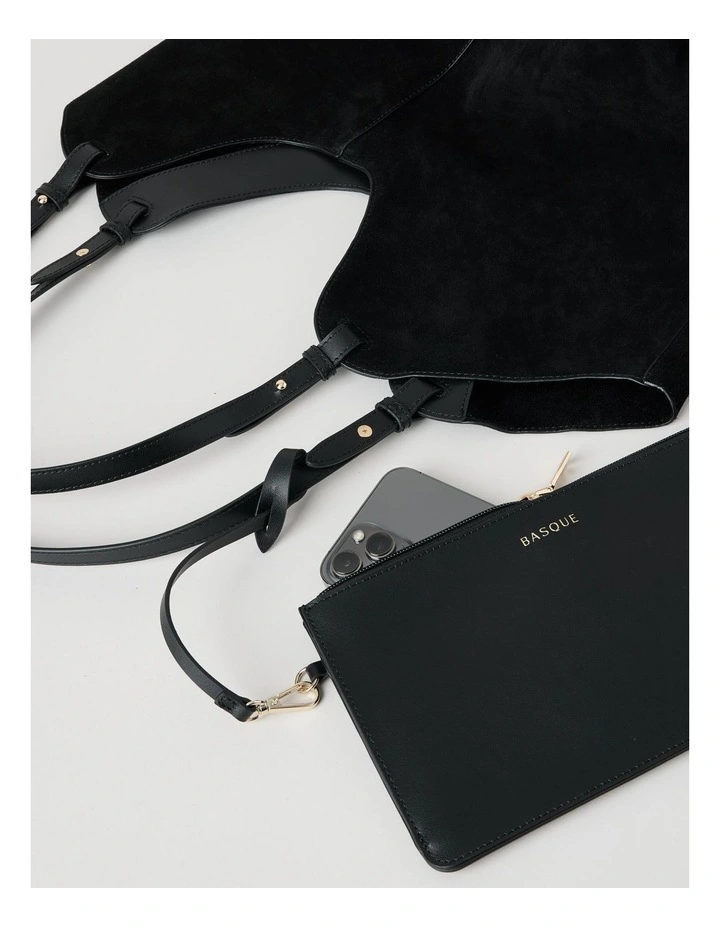 Kailee Suede Leather Tote Bag in Black image 3