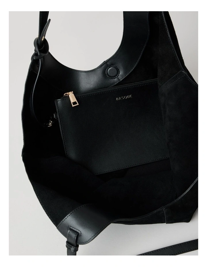 Kailee Suede Leather Tote Bag in Black image 7