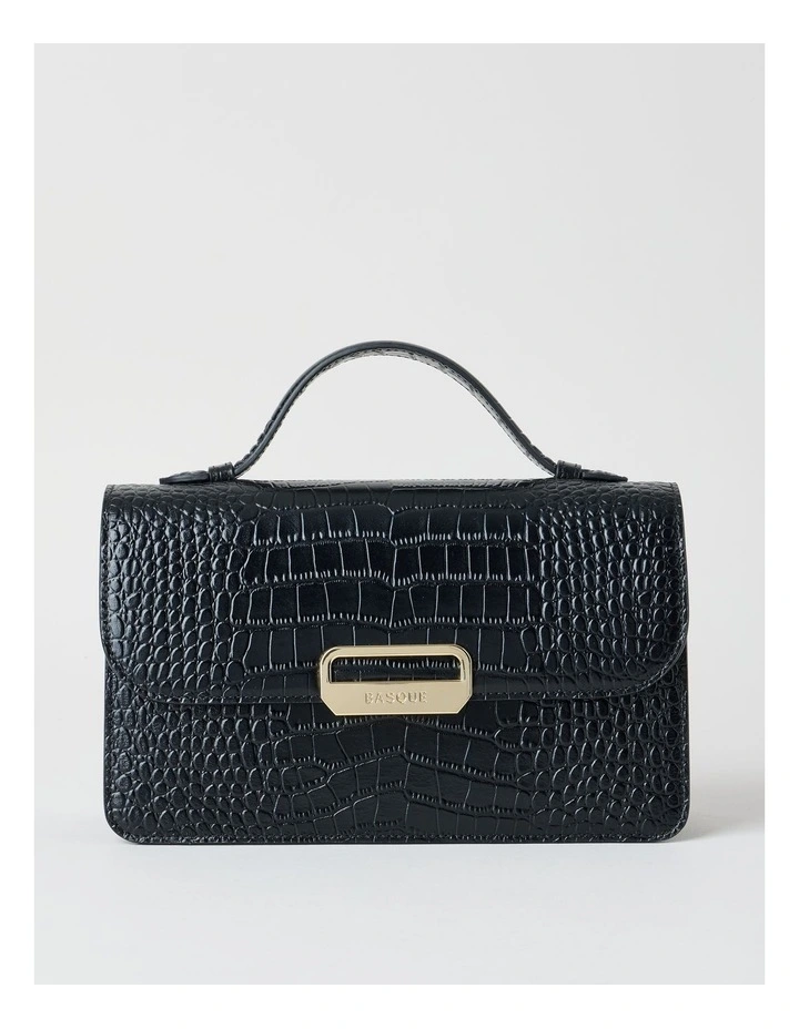 Fiona Croc Leather Satchel Bag in Black image 1