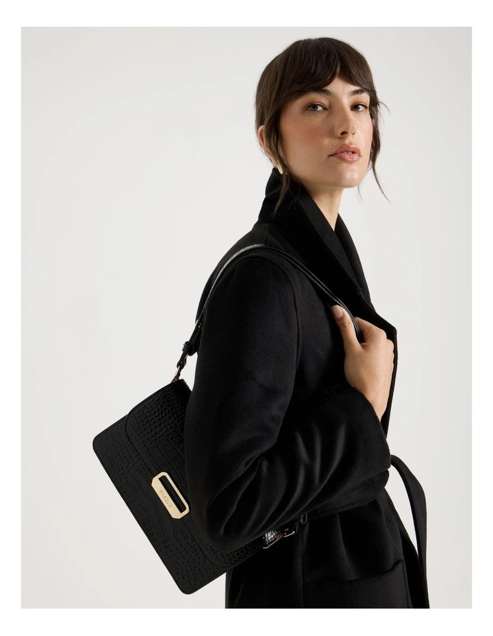 Fiona Croc Leather Satchel Bag in Black image 2