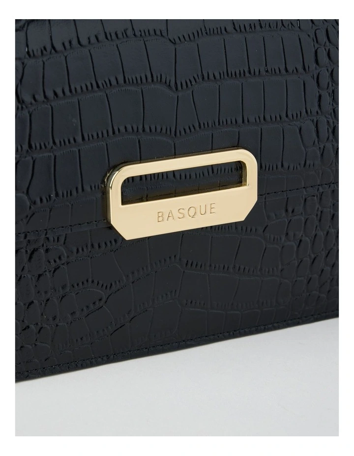 Fiona Croc Leather Satchel Bag in Black image 3