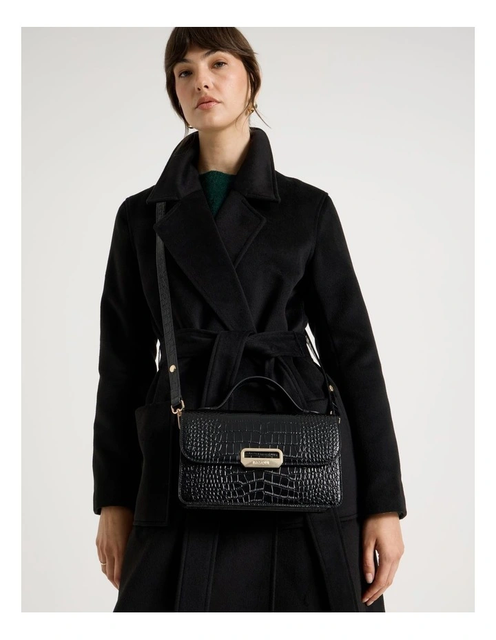 Fiona Croc Leather Satchel Bag in Black image 4