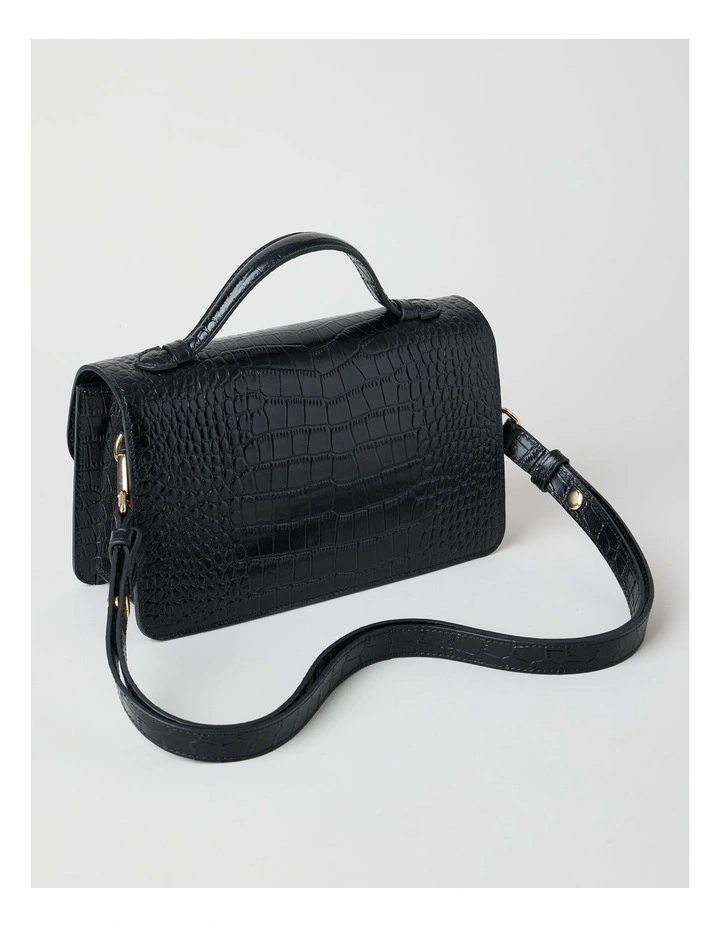 Fiona Croc Leather Satchel Bag in Black image 5