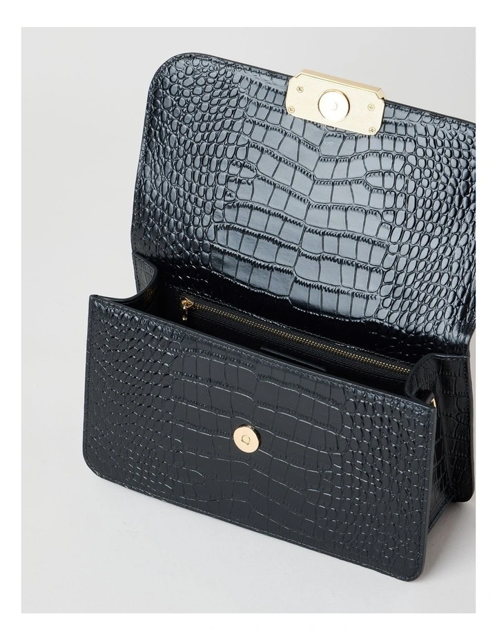 Fiona Croc Leather Satchel Bag in Black image 6