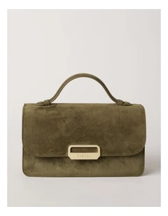 Fiona Suede Leather Satchel Bag in Olive