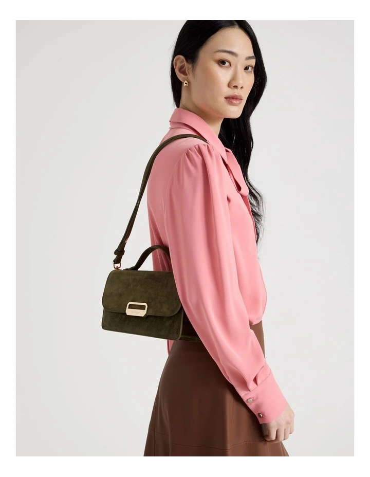 Fiona Suede Leather Satchel Bag in Olive image 2