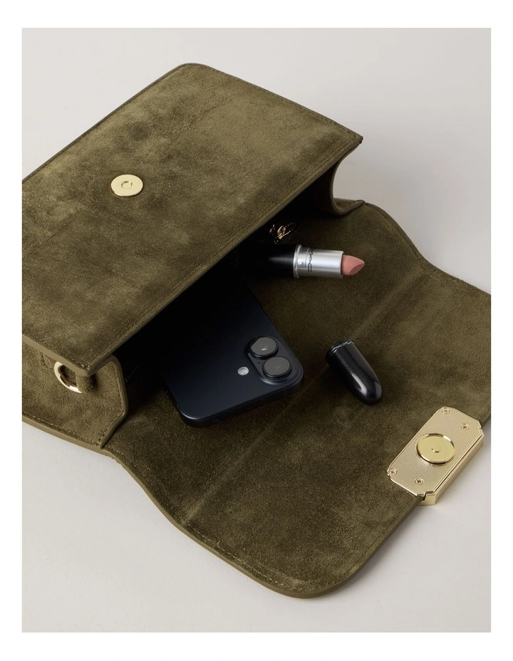 Fiona Suede Leather Satchel Bag in Olive image 3