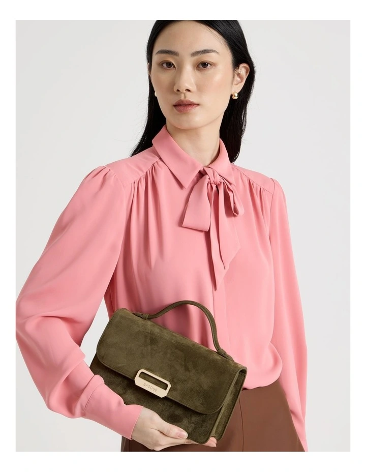 Fiona Suede Leather Satchel Bag in Olive image 4