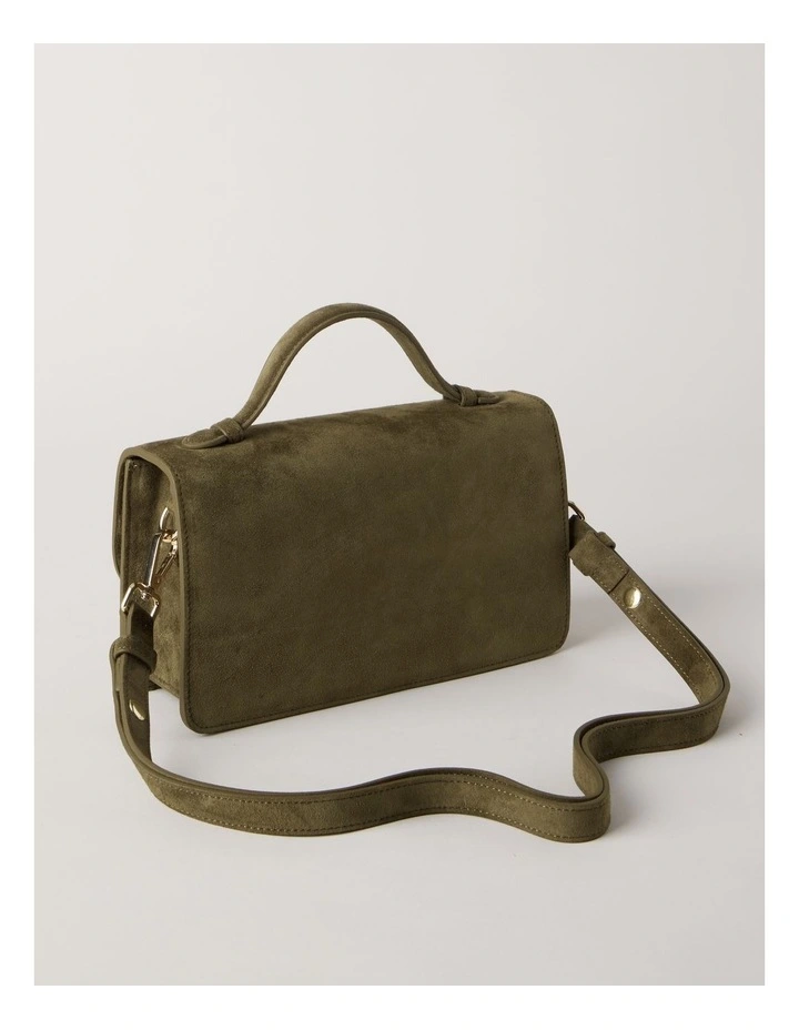 Fiona Suede Leather Satchel Bag in Olive image 5