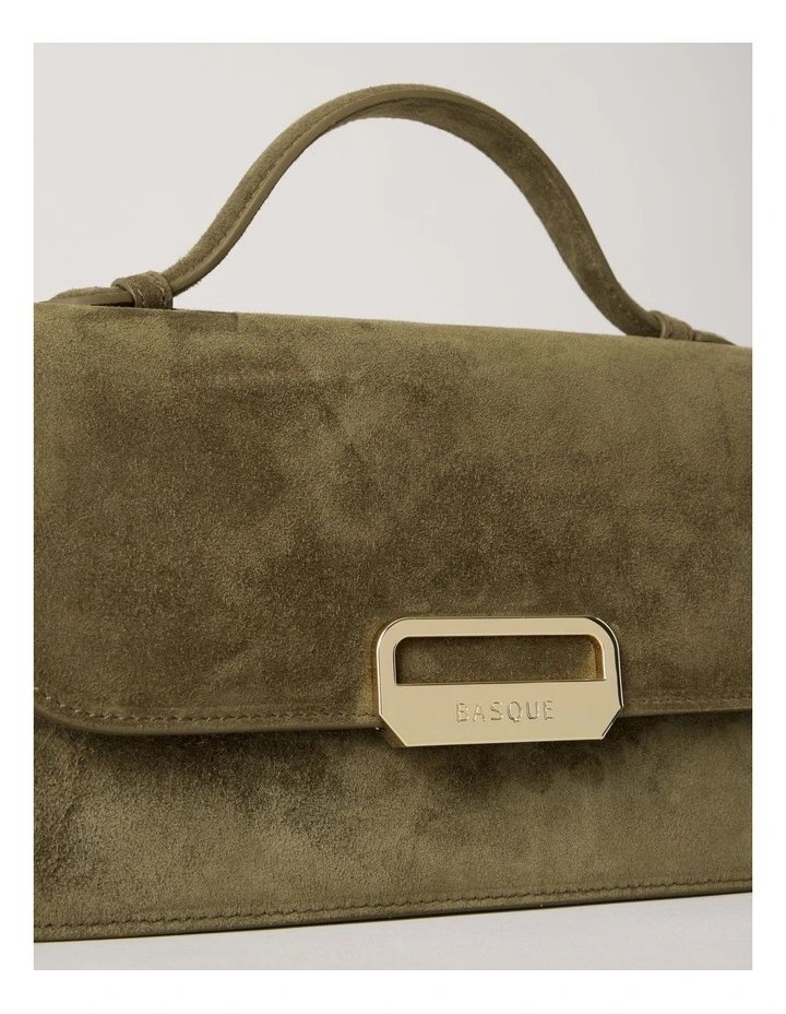 Fiona Suede Leather Satchel Bag in Olive image 6
