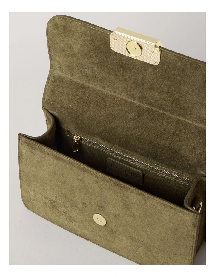 Fiona Suede Leather Satchel Bag in Olive image 7