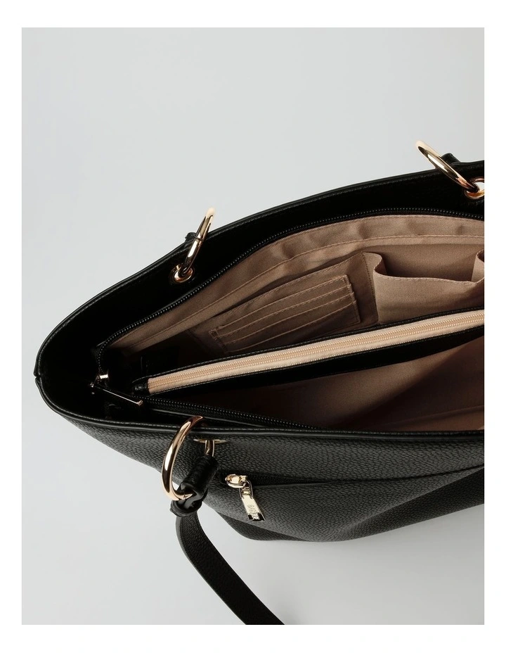 Ajay Zip Top Tote Bag in Black image 6