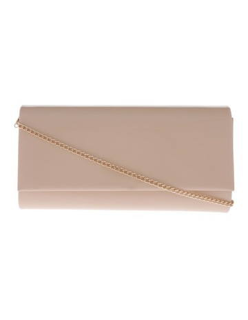 light grey patent clutch bag
