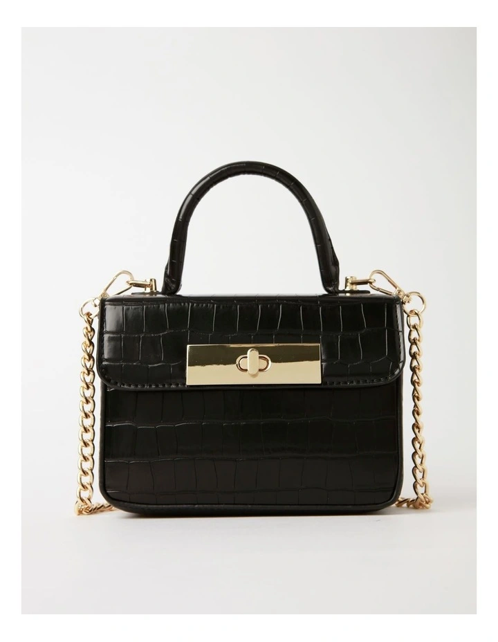 Katie Croc Crossbody Bag in Black image 1