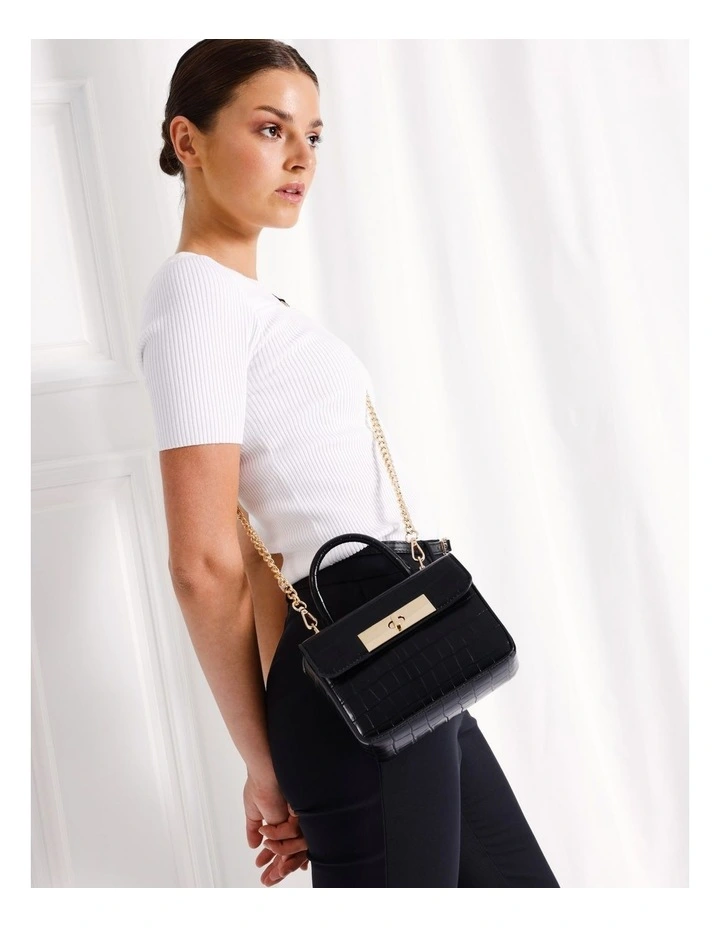 Katie Croc Crossbody Bag in Black image 4