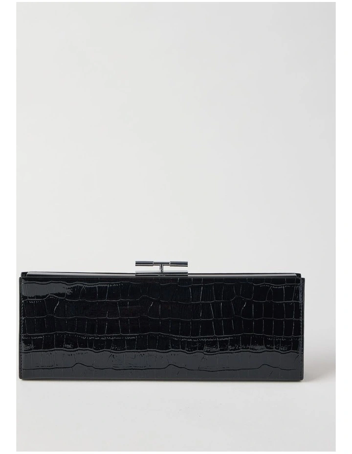 Becky Croc Clutch Bag in Black image 1