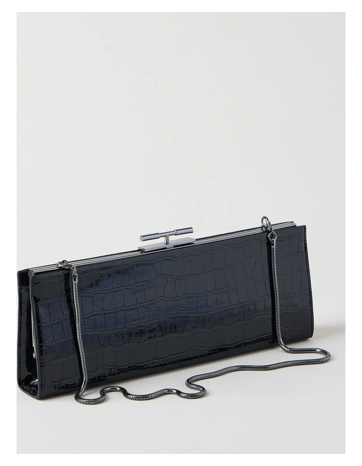 Becky Croc Clutch Bag in Black image 2