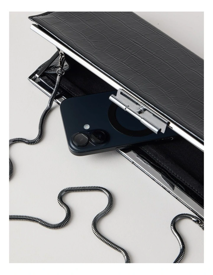 Becky Croc Clutch Bag in Black image 5