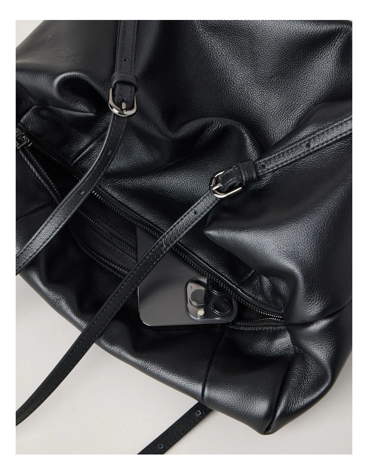 Billy Leather Tote Bag in Black image 7